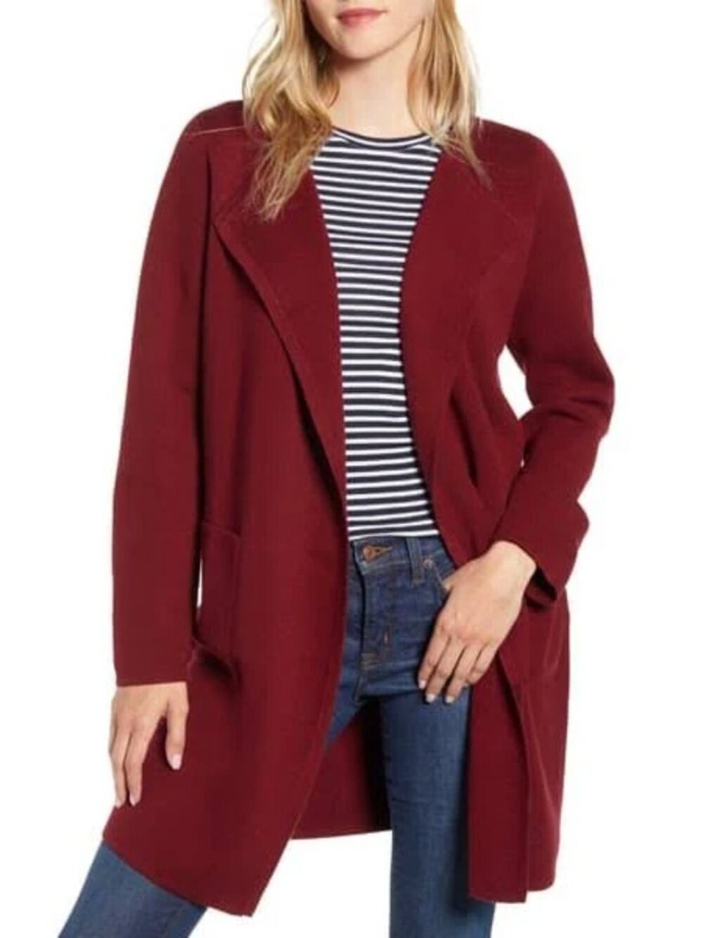 NEW J. Crew 365 Juliette Open-Front Collarless Sweater Blazer in Burgundy S $158